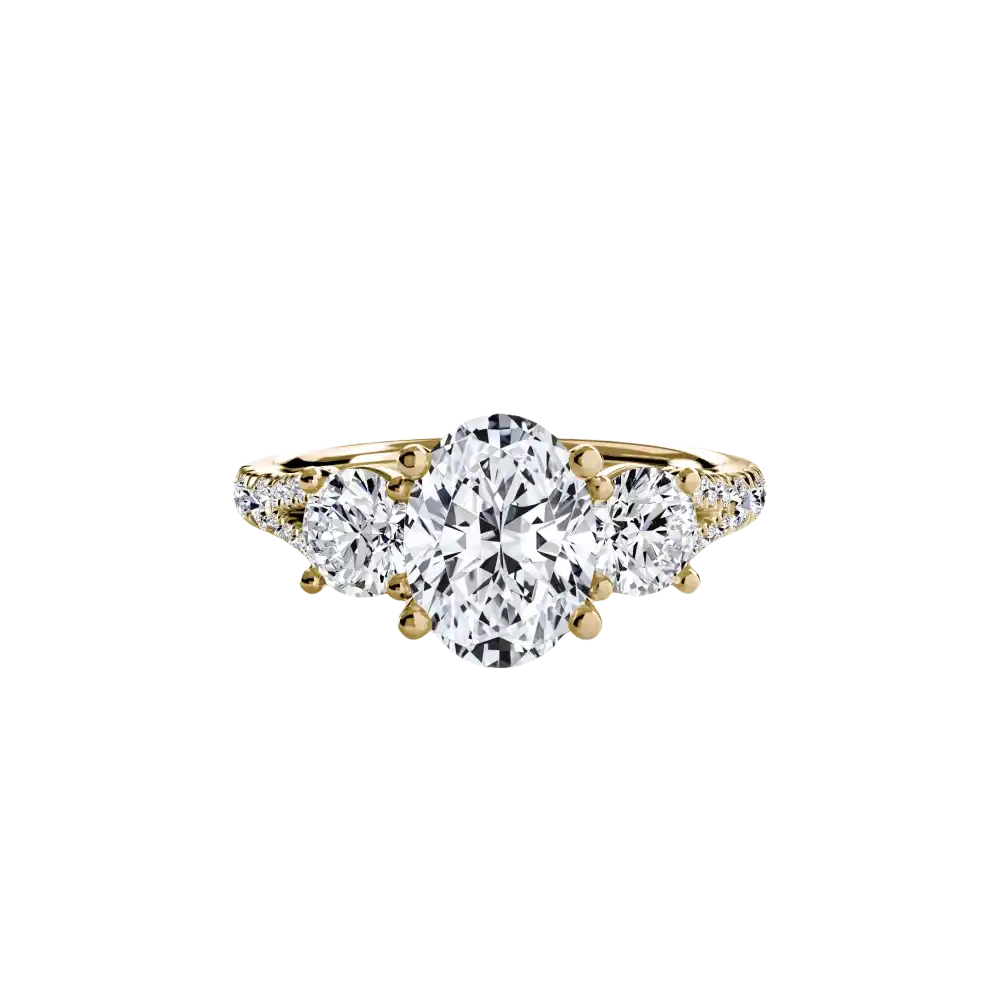 Three-Stone with Pavé Band 3 - 14K Yellow Gold / Oval - setting