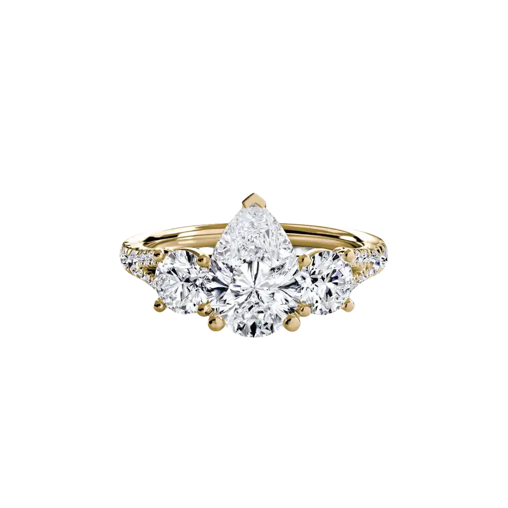 Three-Stone with Pavé Band 3 - 14K Yellow Gold / Pear - setting
