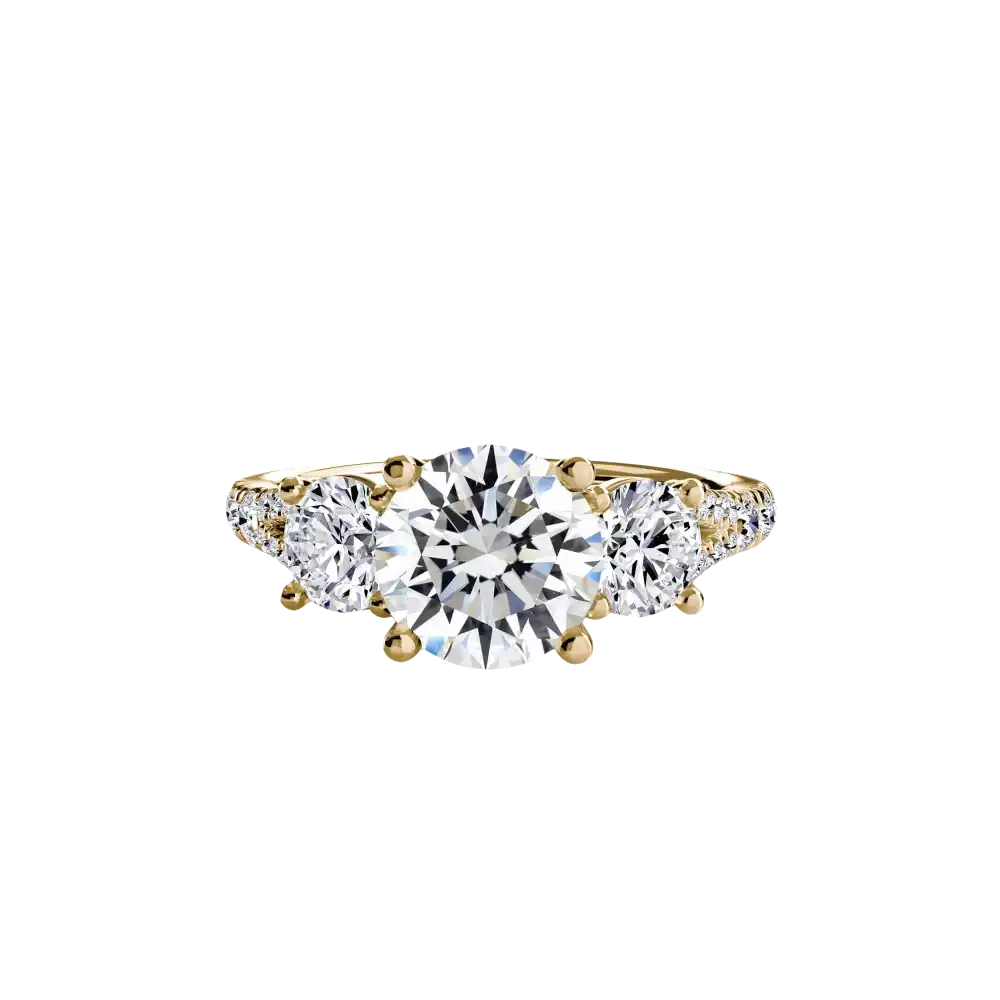 Three-Stone with Pavé Band 3 - 14K Yellow Gold / Round - setting